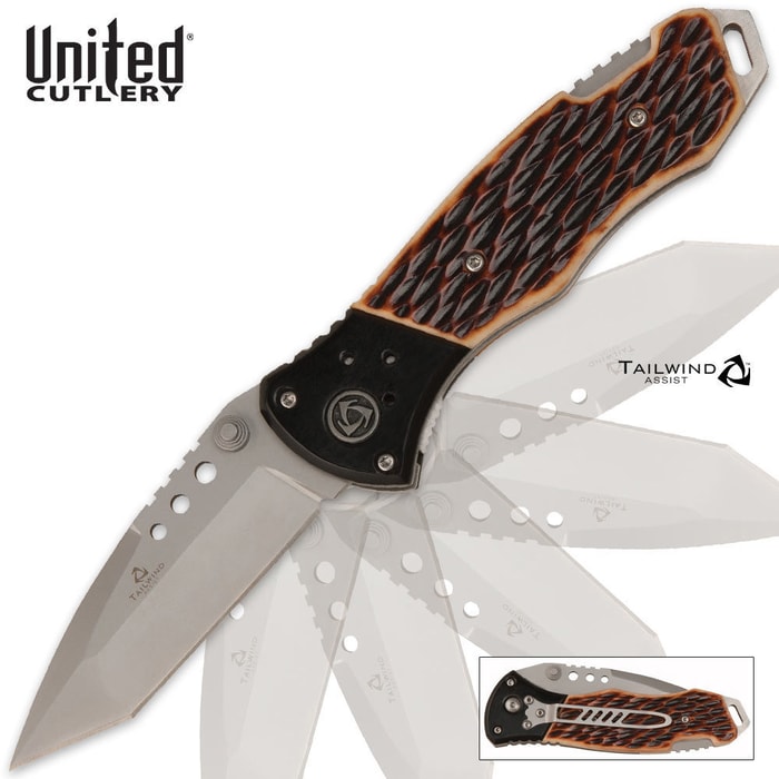 United Cutlery Tailwind Assisted Opening Desoto Pocket Knife Burnt Bone H&le