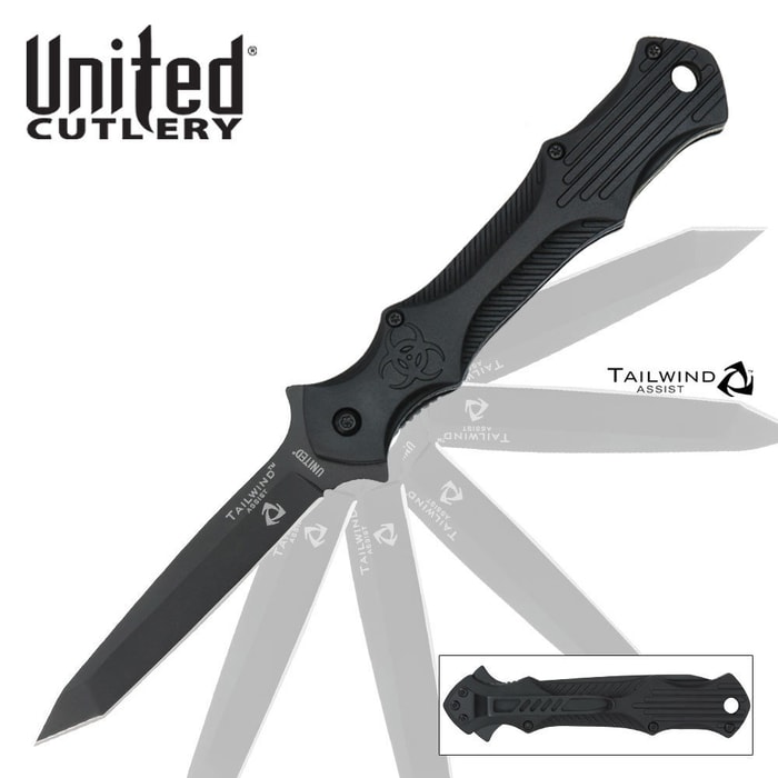 United Cutlery Tailwind Assisted Opening Urban Tactical Stiletto Plain Edge Pocket Knife