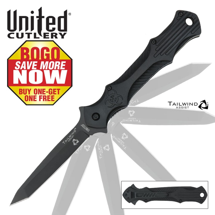 United Cutlery Tailwind Assisted Opening Urban Tactical Stiletto Plain Edge Pocket Knife 2 for 1