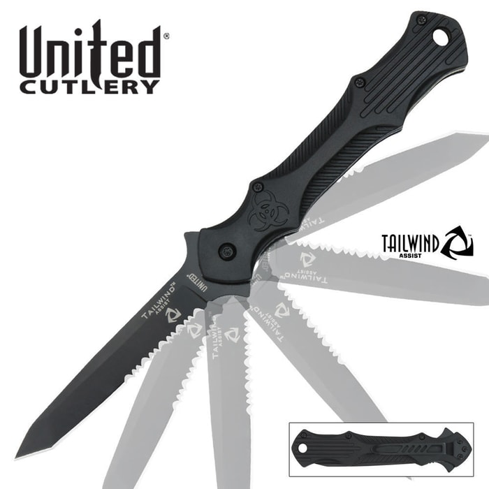United Cutlery Tailwind Assisted Opening Urban Tactical Stiletto Serrated Edge Pocket Knife