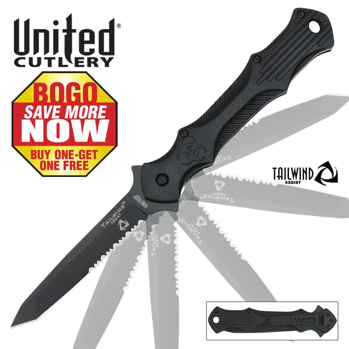 United Cutlery Tailwind Assisted Opening Urban Tactical Stiletto Serrated Edge Pocket Knife 2 for 1