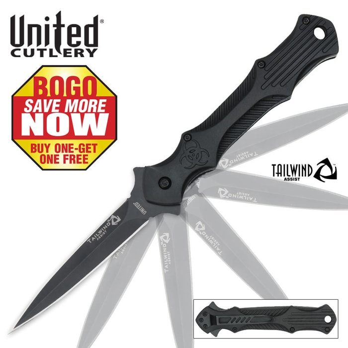 United Cutlery Tailwind Assisted Opening Urban Tactical Stiletto Spear Point Pocket Knife 2 for 1