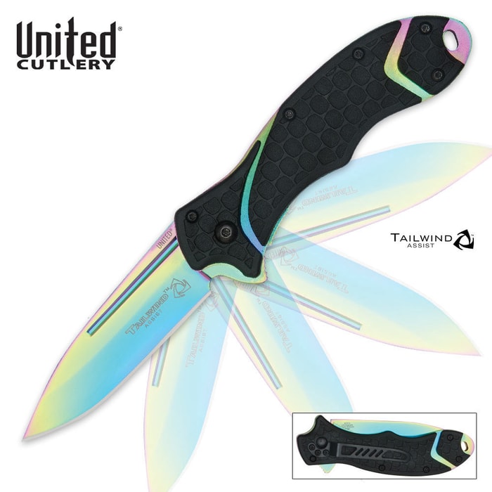 United Cutlery Tailwind Assisted Opening Atomic Steel Pocket Knife Rainbow