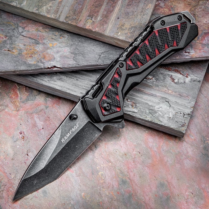 Rampage Redshift Assisted Opening Pocket Knife - Stonewashed Blade