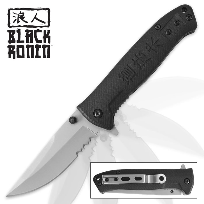 Black Ronin Partially Serrated Pocket Knife