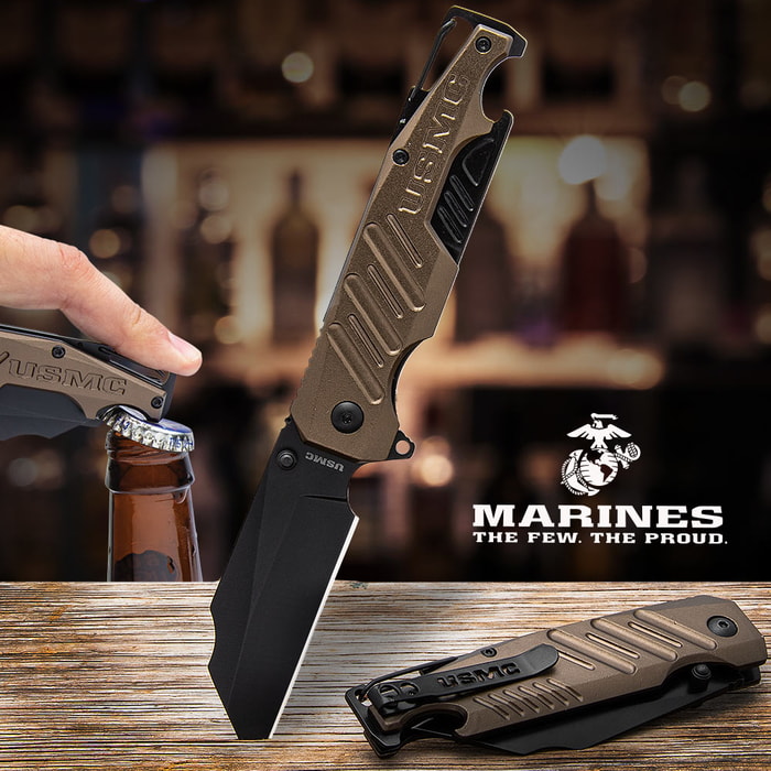 The officially licensed USMC Brewski Pocket Knife is a Marine’s ideal everyday carry knife with its extra, built-in features