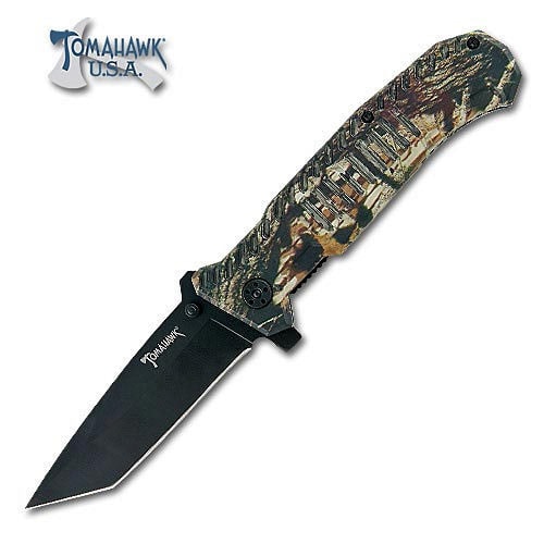 Black Tanto Blade Tactical Camo Folding Knife