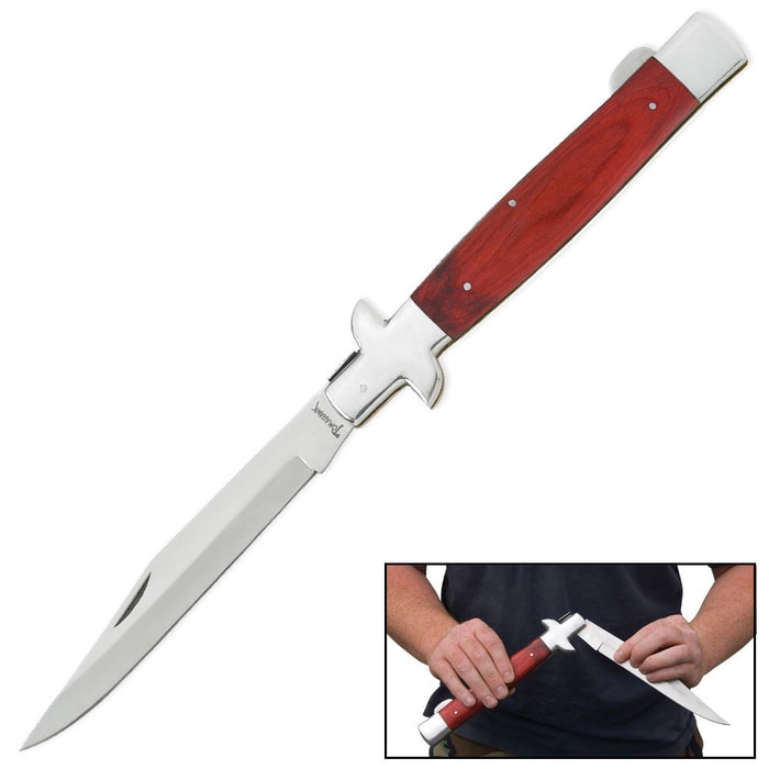 18” Red Wood Monster Stiletto Folding Knife