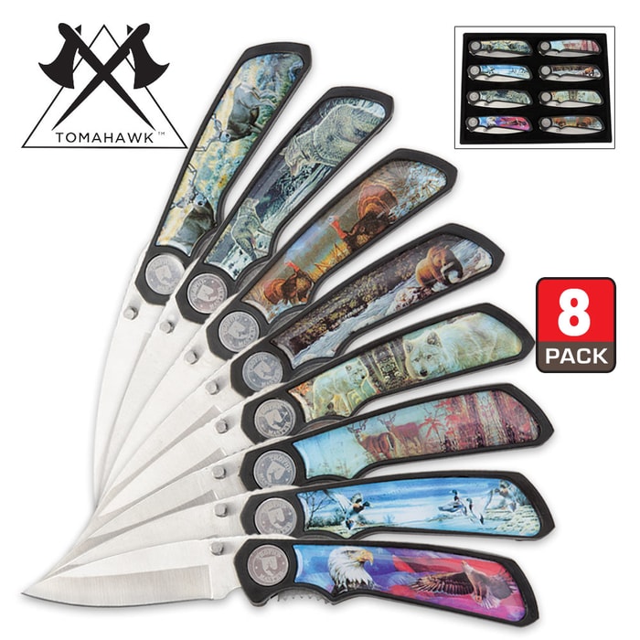 Trophy Master Eight Piece Wildlife Folding Pocket Knife Collection