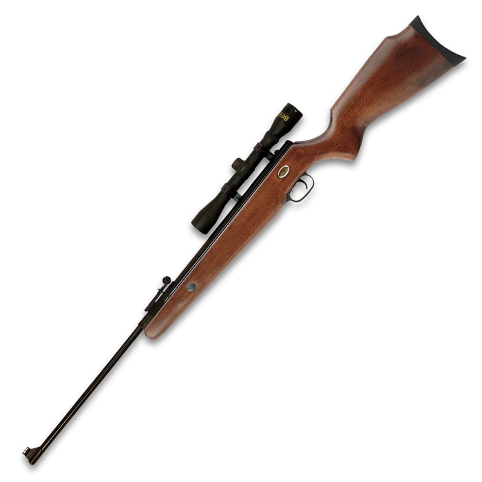 Teton .22 Caliber Spring-Powered Air Rifle With 4X32 Scope - Wooden Break Barrel, Two-Stage Adjustable Trigger, 830 FPS, Pellets - Length 45 1/2”