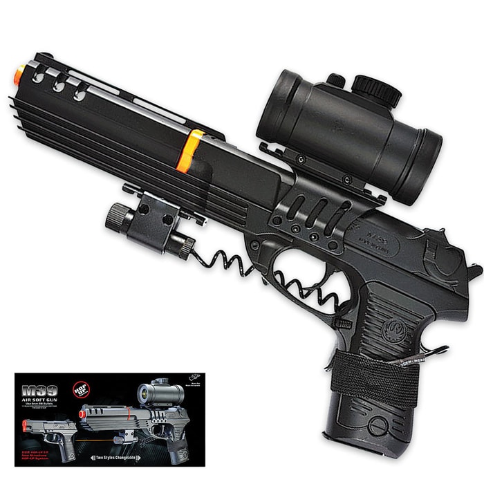 Double Eagle M39GL++ Spring Airsoft Pistol with Scope, Laser and Barrel Extension