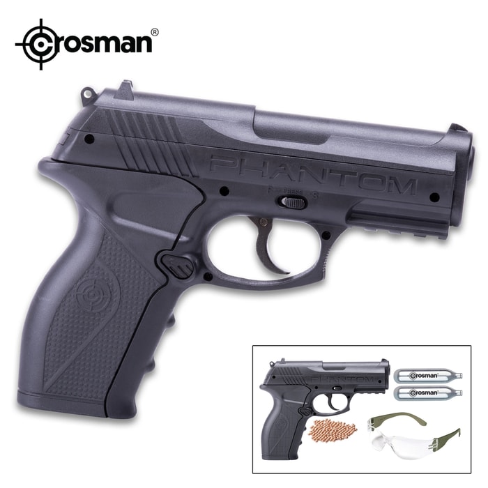 Crosman Phantom Kit CO2 Powered Air Pistol - Polymer Frame, Precision Steel Barrel, Picatinny Rail, BBs And CO2 Cartridges Included