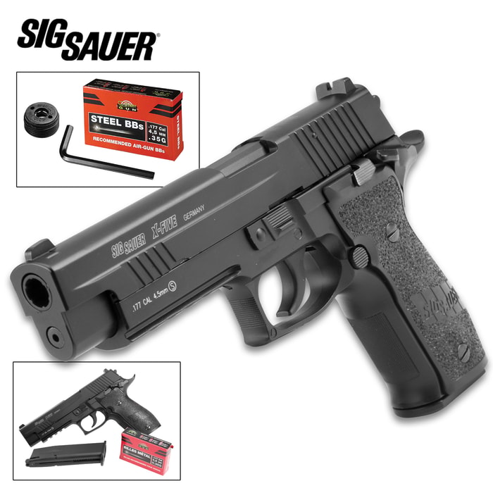 Sig Sauer P226 X-Five Blowback Airgun Pistol - .177 Caliber, Full Metal Construction, Single Or Double Action, 18-Round Magazine, Fixed Sights, 300 FPS