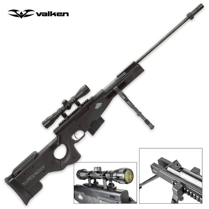 Valken Infiltrator .177 Caliber Tactical Pellet / Air Rifle with Scope and Bipod