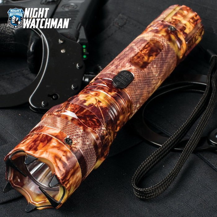 Night Watchman 2 Million-Volt Stun Gun / LED Flashlight Combo Defense Tool - Orange Camo
