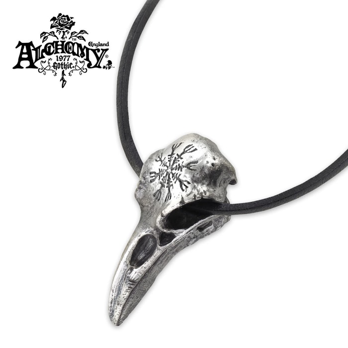 Helm Of Awe Raven Skull English Pewter Necklace