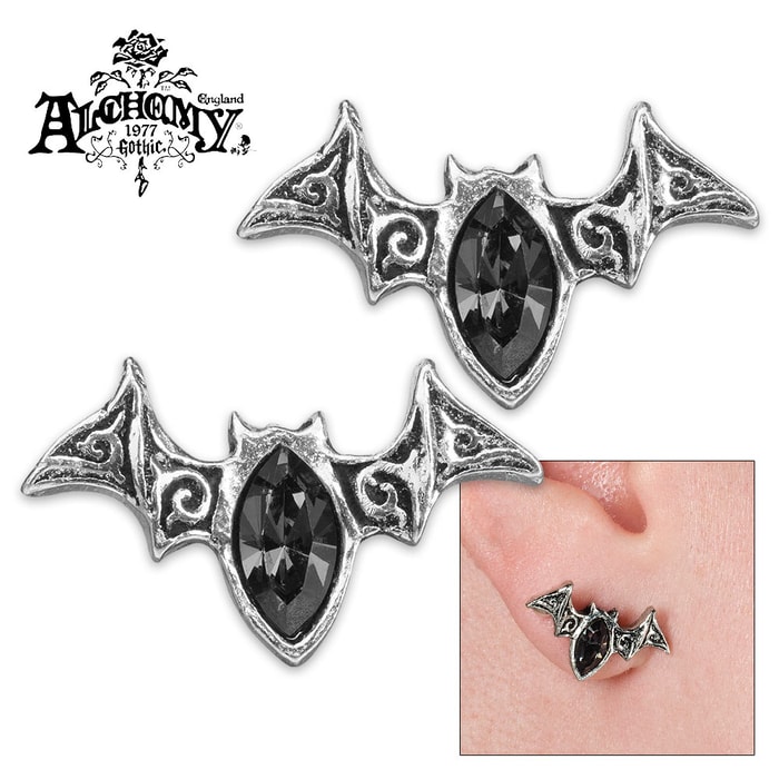 Mystic Bat Black Crystal Earrings