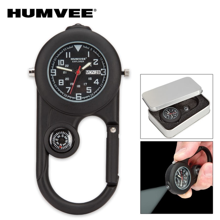 Humvee Explorer Clip Watch / Compass / Flashlight - Black
