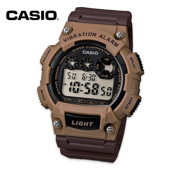 Casio Mens Vibration Alarm Watch Brown