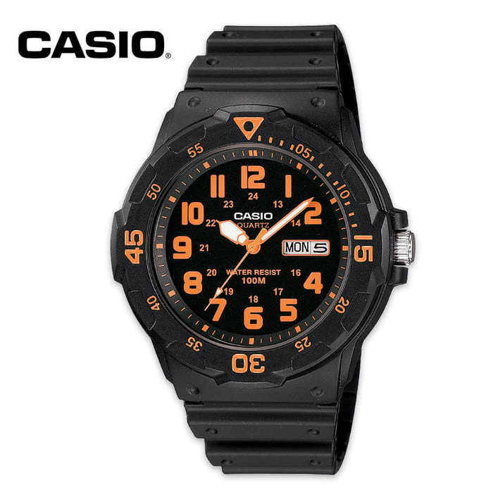 Casio Analog Military Field Watch, Black and Orange 