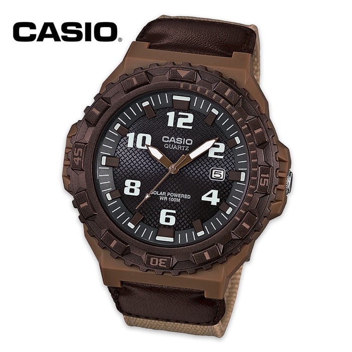 Casio Solar Analog Watch with Brown Cloth Band 
