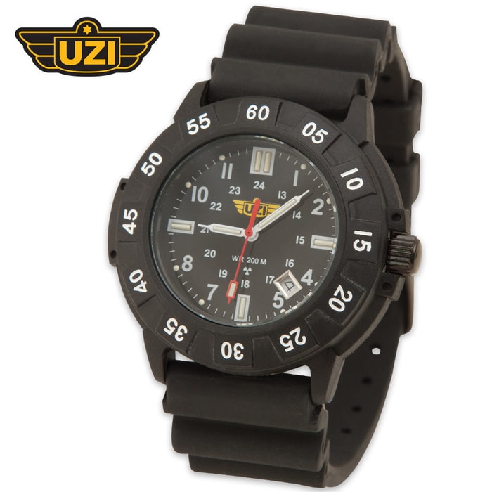 UZI Protector Watch Black Face Rubber Band