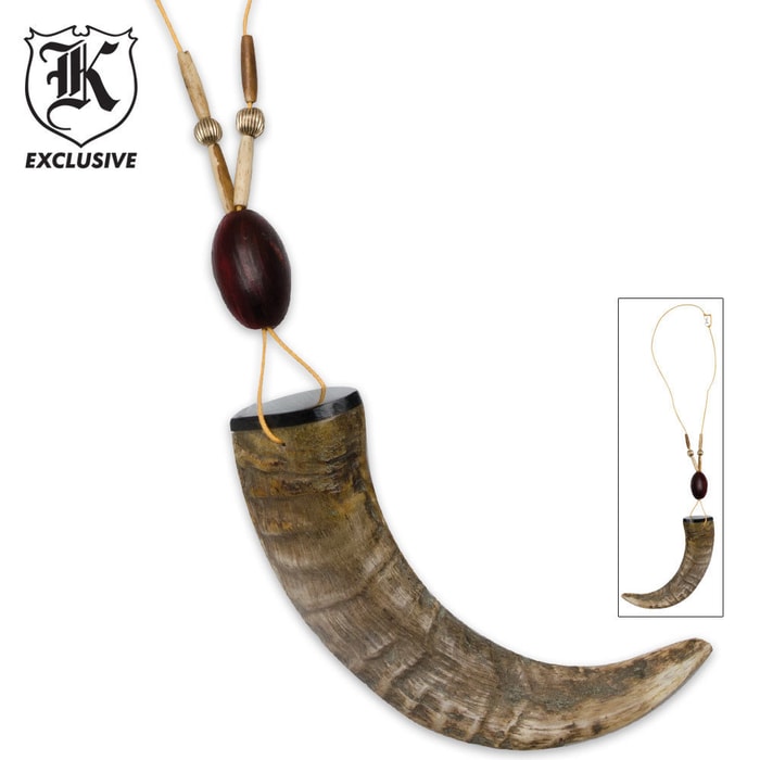 Natural Sheep Horn with Metal Horn Bone Necklace