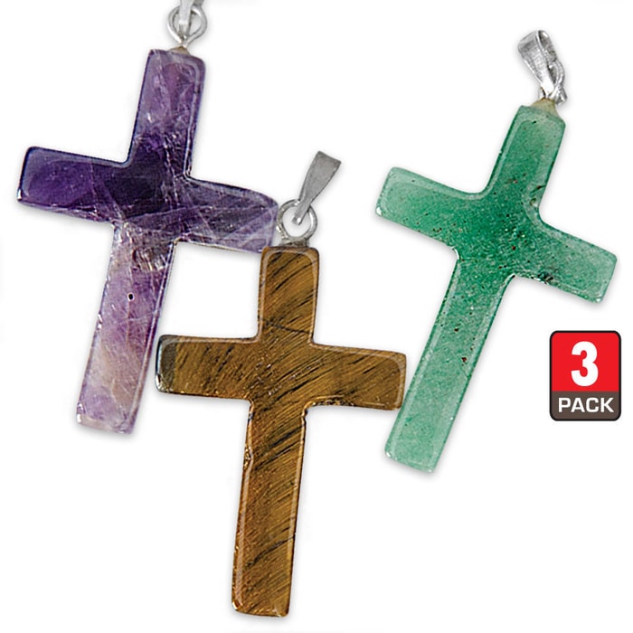 Stone Cross Pendants Set of Three