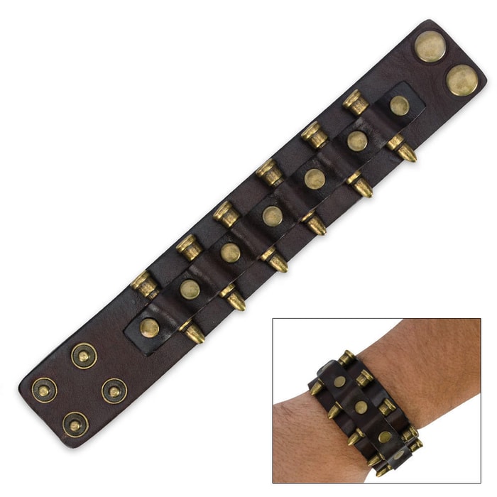 Leather And Brass Bullet Bracelet