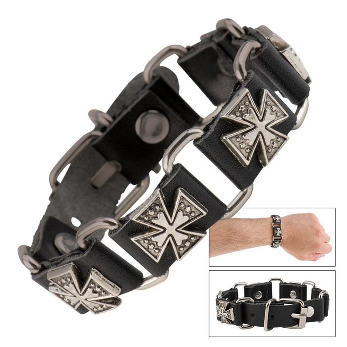 Cow Leather And Alloy Cross Bracelet