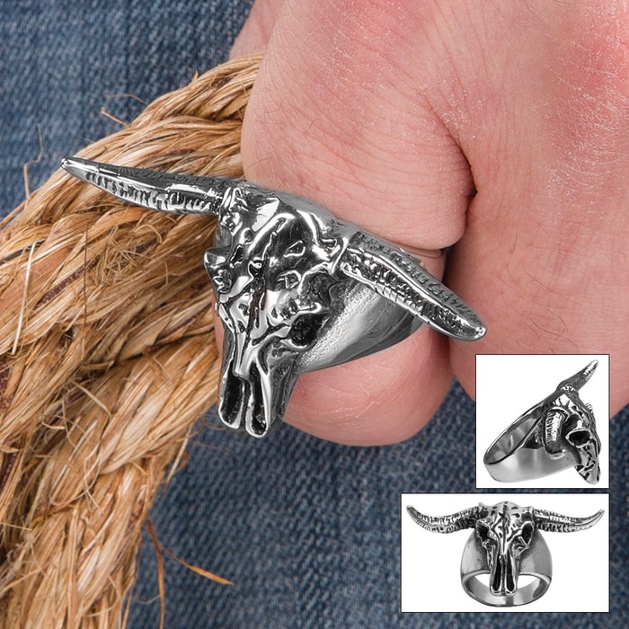 Longhorn Bull Skull Stainless Steel Ring - Sizes 8-11