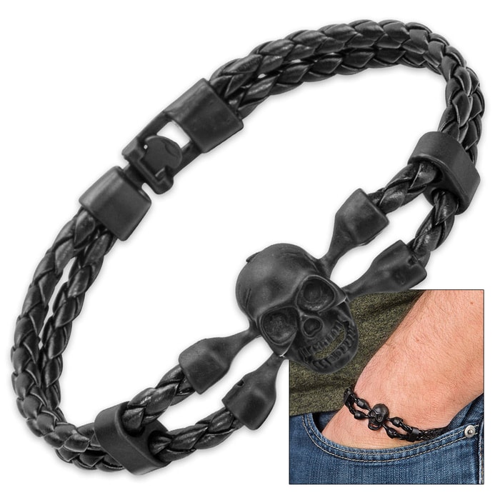 Black Skull Double-Braid Bracelet