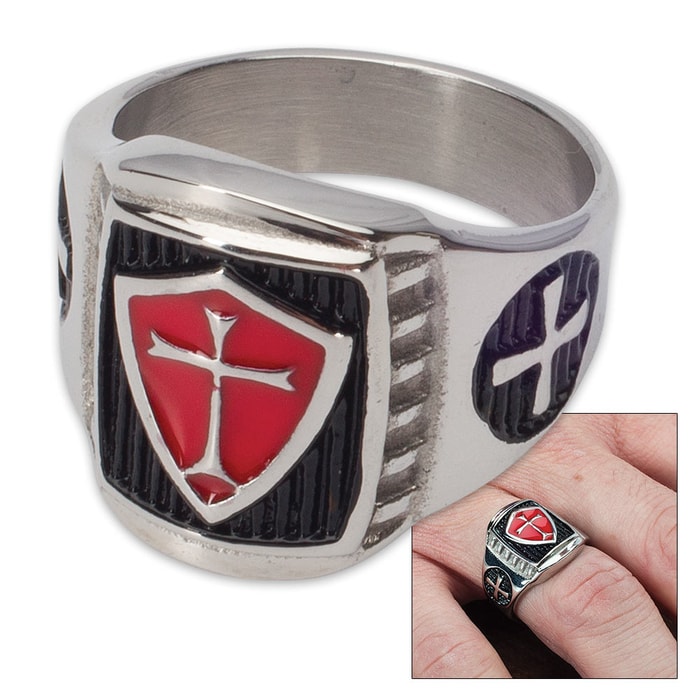 Magnetic Therapy Crusader Ring - Stainless Steel - Sizes 8-11