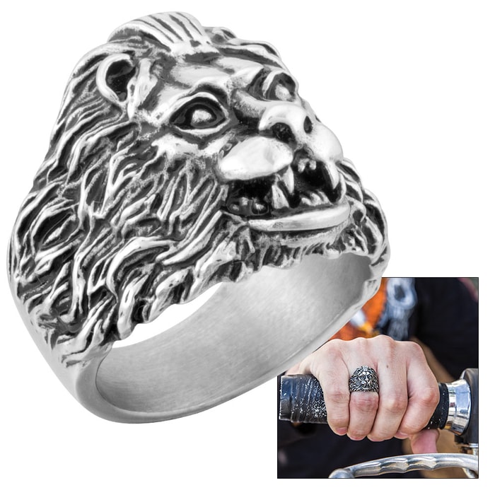 "The Shah" - Lion Head Men's Stainless Steel Ring - Sizes 9-12