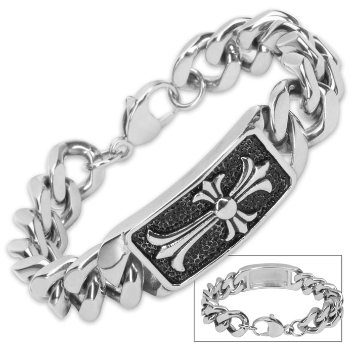Cross and Angled Chain Stainless Steel Bracelet