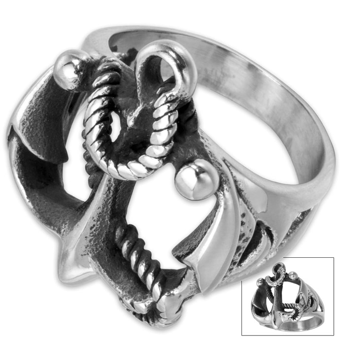 Anchor and Rope Stainless Steel Men's Ring