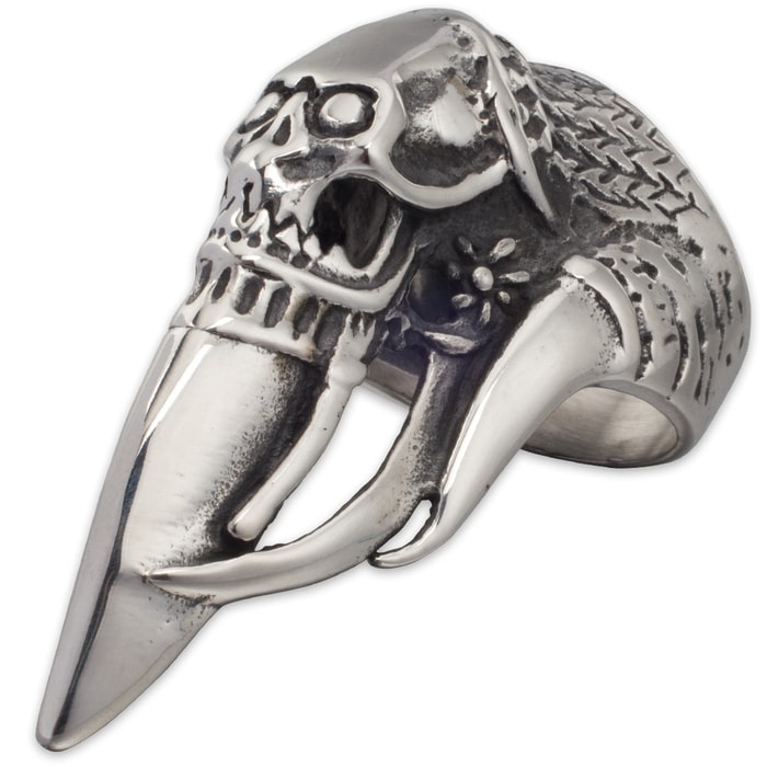 Mortal Talon Stainless Steel Men's Ring - Skull Embedded in Long Talon