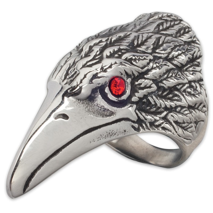 Red Eye Raven Stainless Steel Men's Ring
