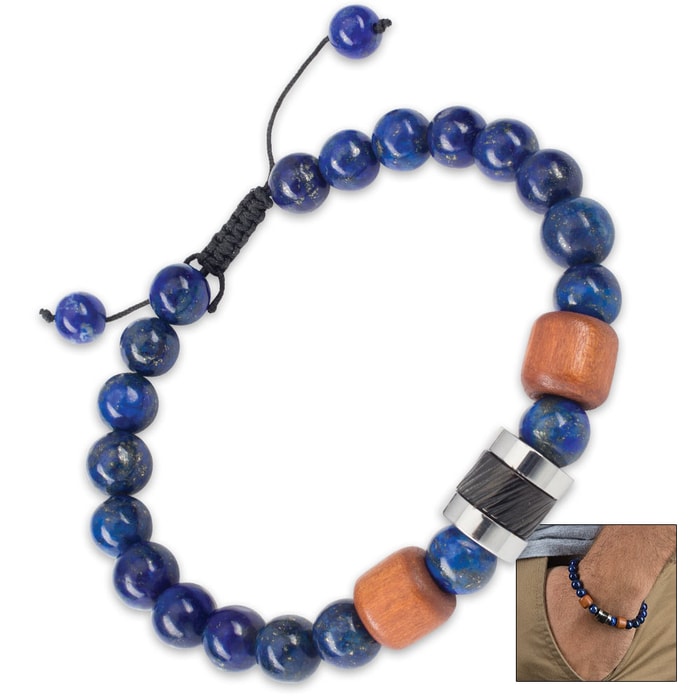 Lapis Bead Bracelet - Genuine Lapis Lazuli Beads with Wooden Accents