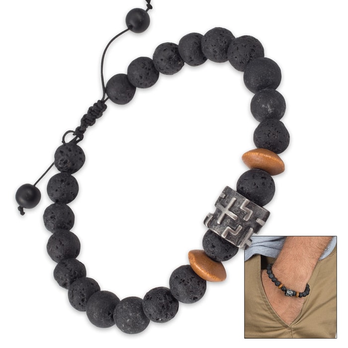 Lava Stone And Wooden Bead Bracelet