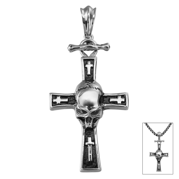 Skull and Crosses Pendant on Chain - Stainless Steel Necklace