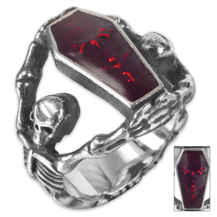 Twisted Roots Blood Coffin Skeleton Ring
