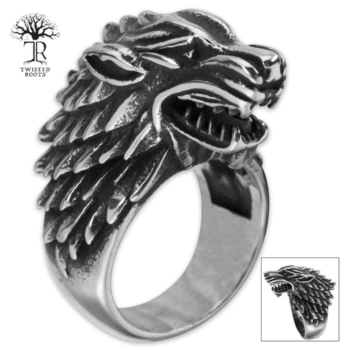 Twisted Roots Direwolf Stainless Steel Men's Ring 