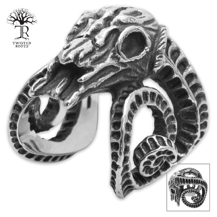 Twisted Roots Ram Skull Ring