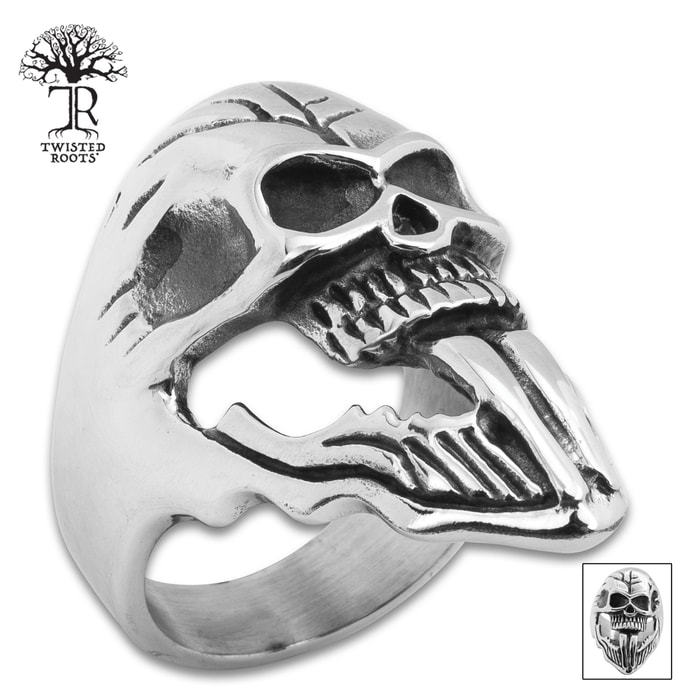 Twisted Roots Forked Tongue Skull Ring