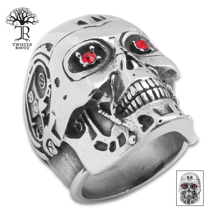 Twisted Roots Automaton Skull Ring