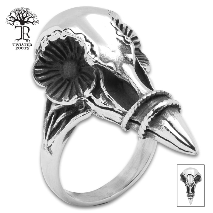 Twisted Roots Raven Skull Ring