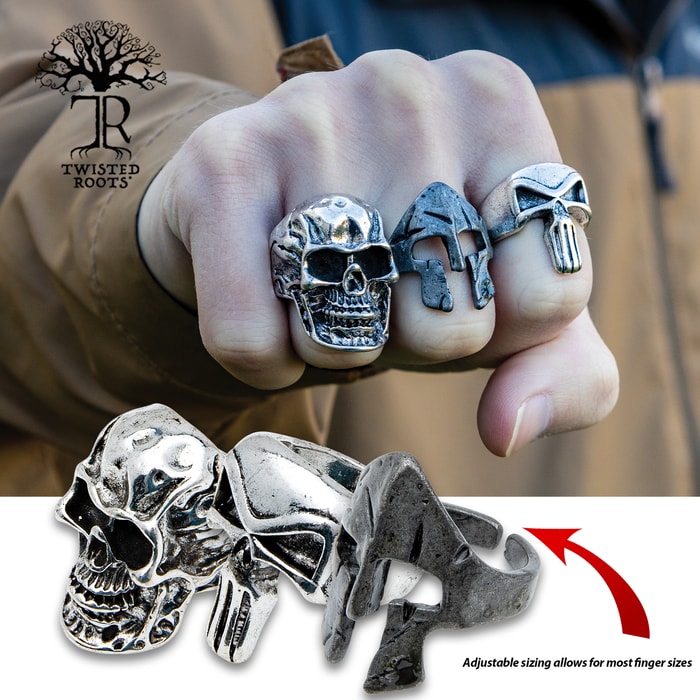 There are three rings in the Twisted Roots Warrior Adjustable Ring Set