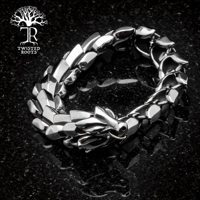 The Twisted Roots Dragon Bracelet in the closed position