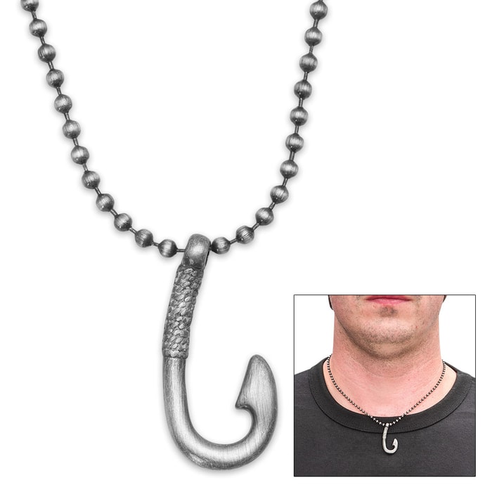 Fishhook Pendant on Ball Chain Necklace